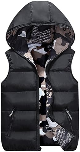 Autumn Winter Vest Men Both Side Wear Thicken Warm hooded Camouflage Printed waistcoat Black XXL