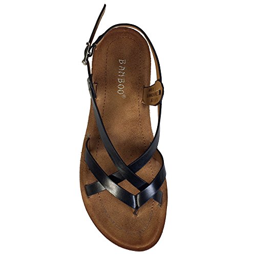 BAMBOO Women's Strappy Thong Footbed Sandal