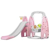 YEEGO DIRECT Toddler Climber and Swing Set, 3 in 1 Climber Slide Playset Basketball Hoop, Easy Climb Stairs, Kids Playset Plastic Play Slide Climber Ride for Indoors&Outdoor Backyard Garden (Pink)