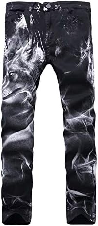 APE TEES Men's Printed Washed Denim Long Straight Pants Jeans