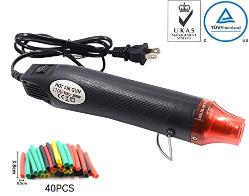 Heat Gun,mofa Hot Air Gun Tools Shrink Gun with Stand For DIY Embossing And Drying Paint Multi-Purpose Electric Heating Nozzle 300W 110V with 40PCS Shrink Tube(Black,Red)