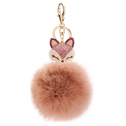 Wongsintong Novelty Pearl Fox Head With Rabbit Fur Ball Charm
