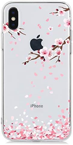 iPhone XS Case iPhone X Case True Holiday Clear Flower Pattern Soft Flexible Protective Case Shockproof Anti Scratch Ultra Thin TPU Silicone Cover for iPhone XS/X Case (cherry)