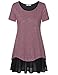 Timeson Women's Short Sleeve Pleated Chiffon Hem Loose T-Shirt Tunic Dress (Large, Wine)
