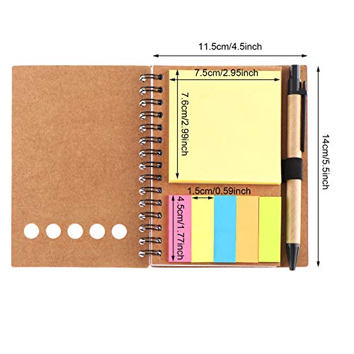 Blulu 4 Pieces Spiral Notebook 280 Sheets Lined Notepad with Sticky Notepads, Page Marker Colored Index Tabs Flags and Pen in Holder (Set 3)