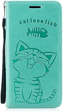 FNBK Flip Case for Samsung Galaxy S9 Folio Lather Wallet Cat Fish Case with Hand Strap Card Holder ID Slots Stand Pouch Protective Smart Stand Cover for Girl
