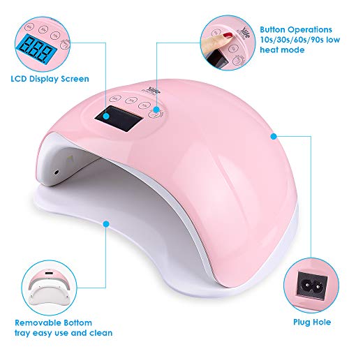 48W UV LED Nail Lamp for Both Hands, Portable Nail Dryer with 4 Timers,Automatic Sensor, LCD Screen,Gel Nail Polish Curing Lamp for Fingernails and Toenails,Pink