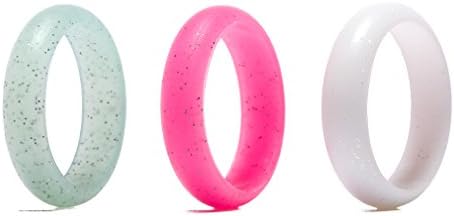 Camknn Women's Silicone Wedding Ring Bands -5mm Wide(2mm Thick)- Set of 3 for Women Glitter Flexible Comfort Sport Safety Ring (LightCyan Red White, 8)