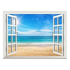 Wall26 Removable Wall Sticker/Wall Mural - Beautiful Summer Seascape and The Beach | Creative Window View Home Decor/Wall Decor - 24"x32"
