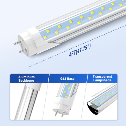 JESLED T8 LED Type A+B Tube Light, 4FT, 24W 3000LM 6500K, 4 Foot T12 LED Fluorescent Bulbs Replacement, ETL Listed, Dual-end Powered, Plug and Play or Ballast Bypass, Shop Lights for Garage (12-Pack)