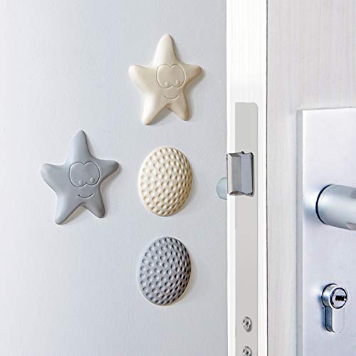 Door Handle Bumper Self-Adhesive Wall Protector Soft Smile Star Door Knob Wall Shield Rubber Buffer Crash Pads Door Stoppers for Furniture Crafts Glass Table, Pack of 5, Grey