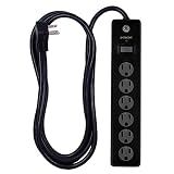 GE 6 Outlet Surge Protector, 10 Ft Extension Cord, Power Strip, 600 Joules, Twist-to-Close Safety Covers, Black, 37442