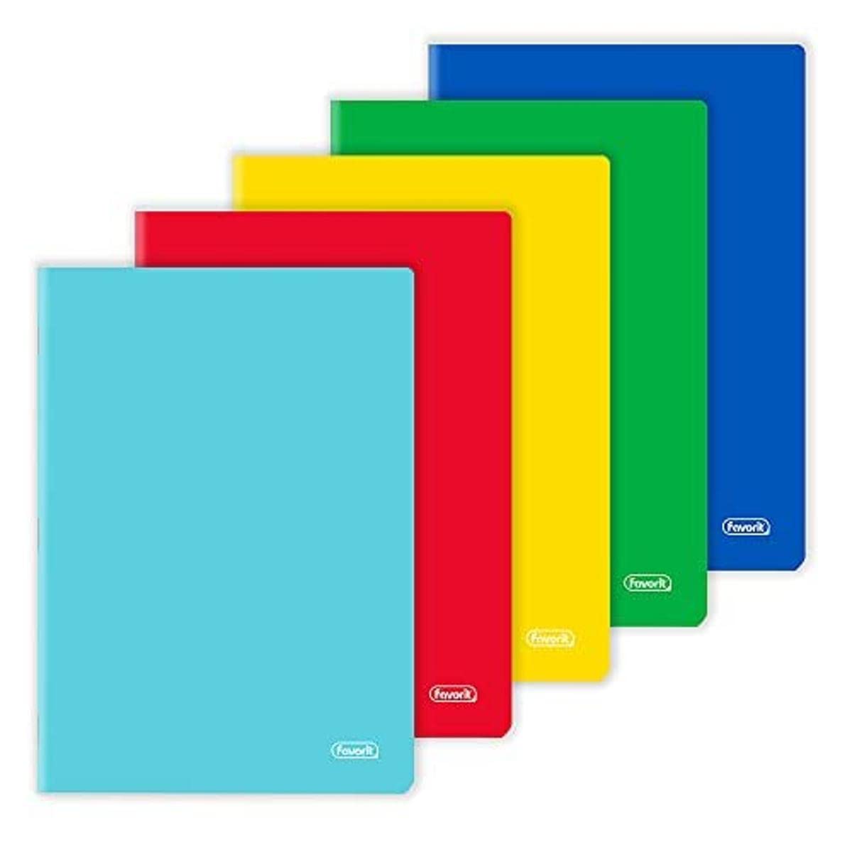 Favorit, A4 Notebooks, Pack of 5, Plain Cover, Squared Ruling, 5 mm, Paper 80 g/m², Assorted Colours