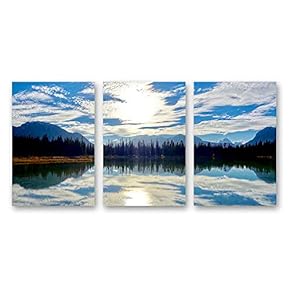 Canvas Wall Art Beautiful Scenery with Turquoise Lake, Forest and Mountains Painting Artwork for Home Prints Framed - 16"x24" x 3 Panels