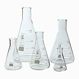 Glass Flask 5 Piece Set, Narrow Mouth Erlenmeyer, Borosilicate 3.3 Glass - 50ml, 150ml, 250ml, 500ml, &amp; 1L, Karter Scientific 213B2 ()