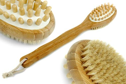 Bath Shower Sponge Brush Value Set, Long Handle Bamboo Brush, Silicon Brush, Exfoliating Loofa Sponge. (Bamboo Scrub)