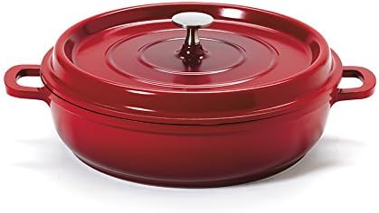 GETHeiss CA-005-R/BK Cast Aluminum Braiser Pan/Casserole Dish, 3 Quart, Red