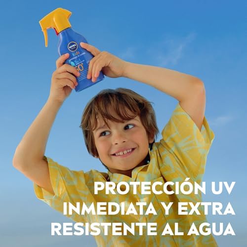 Nivea sun solar spray kids protect & care fp50+ (1 x 270 ml), protetor solar infantil à prova d'água, proteção solar muito alta para crianças