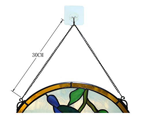 Yolic 18 inches Hummingbird Tiffany Style Stained Glass Window Panel with Hanging Chain