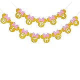 Minnie Mouse Pink And Gold Inspired Happy Birthday Banner, Minnie Birthday Party Decorations for Girls Birthday Themed Party Decoration