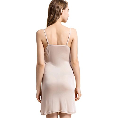 100% Mulberry Silk Long Spaghetti Strap Full Slips Dresses Built-in-Bra Removable Cup Camisole Under Dress Liner,Nude,US M