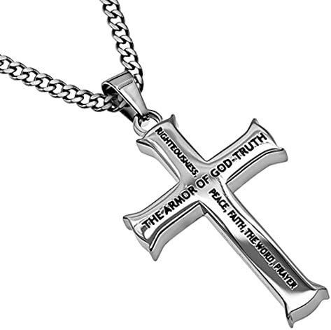 Silver Iron Cross Necklace "Armor of God" Ephesians 6:10-18 (20)
