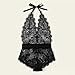 Moilant Women’s Sexy Lingerie V-Neck Eyelash Lace Bodysuit Bowknot Backless Jumpsuit Blackthumb 1