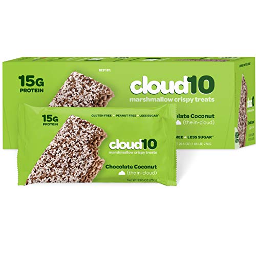 Cloud10 High Protein, Gluten Free, Dairy Free, Kosher, No Artificial Sweeteners, Peanut Free, Non-GMO, Marshmallow Crispy Treats, Chocolate Coconut (Pack of 10)