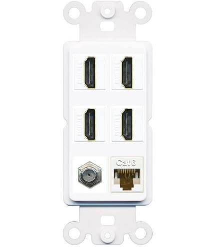 RiteAV Piastra A Muro Decorativa Bianca Con 2 Porte HDMI E 1 Porta CAT5e, Femmina-Femmina, Connessione Tool-less, Ideale Per Impianti AV A Scomparsa