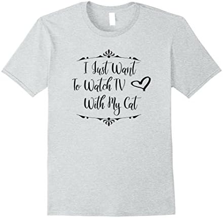 Mens Watch TV With Cat Funny Animal T-Shirt Medium Heather Grey