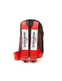 Mochila Bride JDM Racing con correas de hombro estilo arnés, bolsillos con cremallera y compartimento acolchado para computadora, Bride Logo Blue Straps