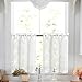 Lazzzy Kitchen Window Curtains, Short Sheer Cafe, Bathroom, Bedroom Small Window Drapes with White Floral Embroidered, Farmhouse Style, 24 Inch (24 X 26), Set of 2 Panels