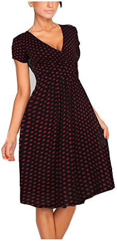 YEEZ Women's V-Neck Ruched Waist Casual Polka Dot Maternity Party Dress Red L