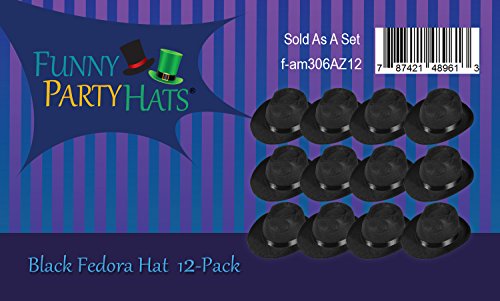 Black Fedora Gangster Hat Costume Accessory - Pack of 12