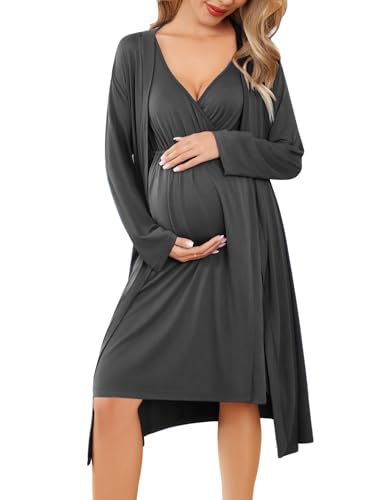 Ekouaer Women Maternity Nursing Gown And Robe Set Labor