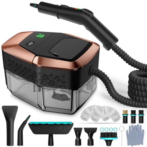 GalhanEhe 14 in 1 Steam Cleaner, 3 Levels Adjustable Handle, Temperature Display, 15s in Heating, 1.8L Tank, for Kitchen, Bathroom, Car and Furniture (Black and Gold)