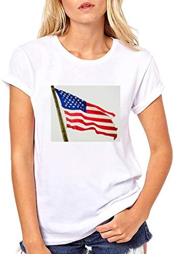 Fiaya 4th of July Women T-Shirt Star Stripes American Flag Loose O Neck Short Sleeve Plus Size Blouse Tees Tank Tops (XXL, White Flag)