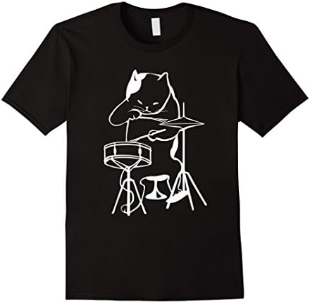 Mens Drummer Cool Jazz Cat Snare Drum Cymbal Graphic T-shirt 2XL Black
