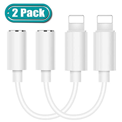 Headphone Jack Adapter for iPhone(2 Pack), 3.5mm Earphone Adaptor for iPhone Xs/Xs Max/XR/ 8/8 Plus/X (10) / 7/7 Plus, Audio Splitter Accessories Music Aux Adapter Headphone Dongle 3.5mm Earbud Cable
