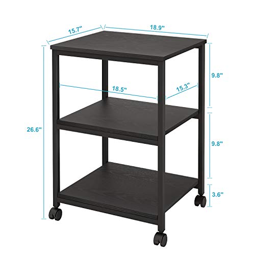 DEVAISE Mobile 3Shelf Printer Cart, Printer Stand on Wheels for Office