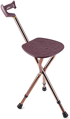 YCD 2 in 1 Walking Stick with Stool Convenient Aluminum Foldable, Folding walking Cane with Cane / Seat , brown