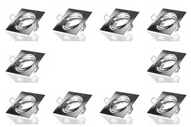 sweet-led 10 x Einbaurahmen für Halogen und LED Strahler, Schwenkbar, Eckig, Chrom gebürstet, inkl. GU10 Fassung