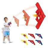 Play22 Lunar Launcher Toy Flying Airplane Disc Gun - 6 Flying Airplane Set for Kids - UFO Flying Saucers Flys Over 50 Feet - Shoot and Fly Airplane Toy, Gun Spin Toy for Indoor and Outdoor Best Gift