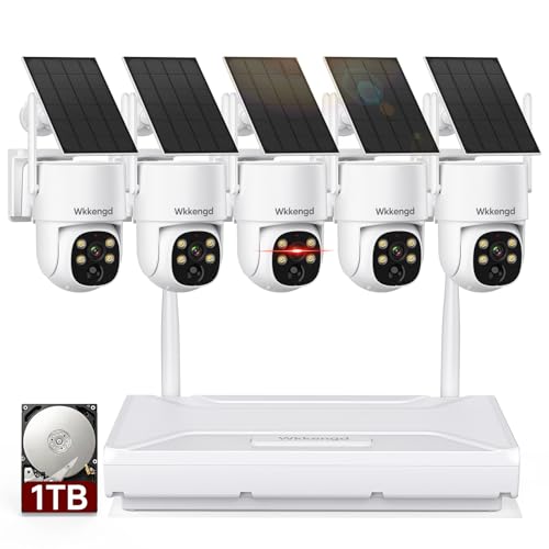 Wireless Security Camera System Outdoor, Aurora Lux Color Night Vison 5 Cam-Kit Solar Powered Security Cameras Wireless Outdoor-1TB 360° View 2.4/5Ghz WiFi No Monthly Fee
