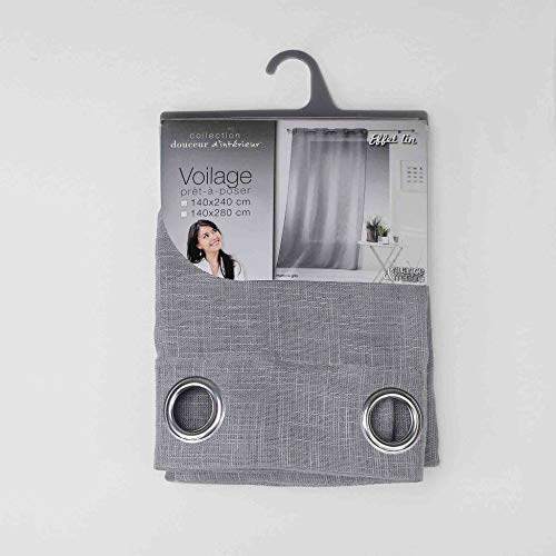 Douceur dInterieur Haltona Vorhang mit OEsen, Leinenoptik, gewebt, Polyester, Grau, 280 x 140 cm