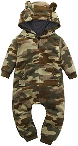 Sharemen Baby Boys Girls Thicker Grid Jumpsuit Hoodie Romper Outfit Bodysuit
