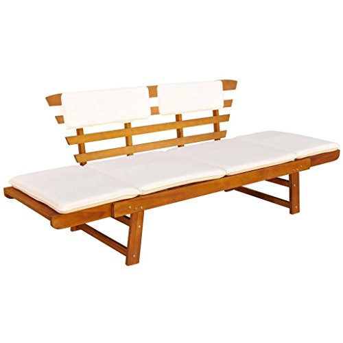 Tidyard 2-in-1 Gartenbank Holz Sonnenliege Liegestuhl mit Auflage Balkonsofa Balkonmöbel Gartenliege Sitzbank Garten Gartensofa 2 Sitzer Balkonbank Holzbank Terrasse, Verstellbar – Bild 4