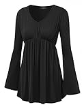 MBJ WT1159 Womens V Neck Long Sleeve Empire Waist Tunic Top L BLACK