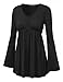 MBJ WT1159 Womens V Neck Long Sleeve Empire Waist Tunic Top L BLACK