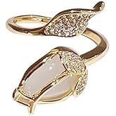 Kokoma CZ Tulip Ring for Women Crystal Flower Wrap Finger Band Open Statement Promise Rings Engagement Band Adjustable